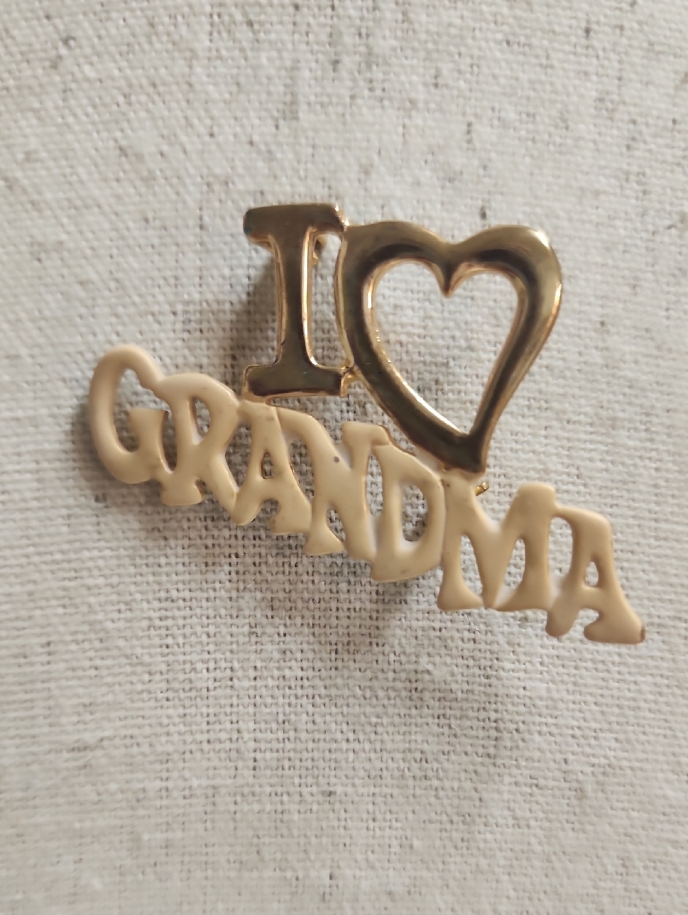 Vintage I Heart Grandma Gold & Cream Enamel Pin